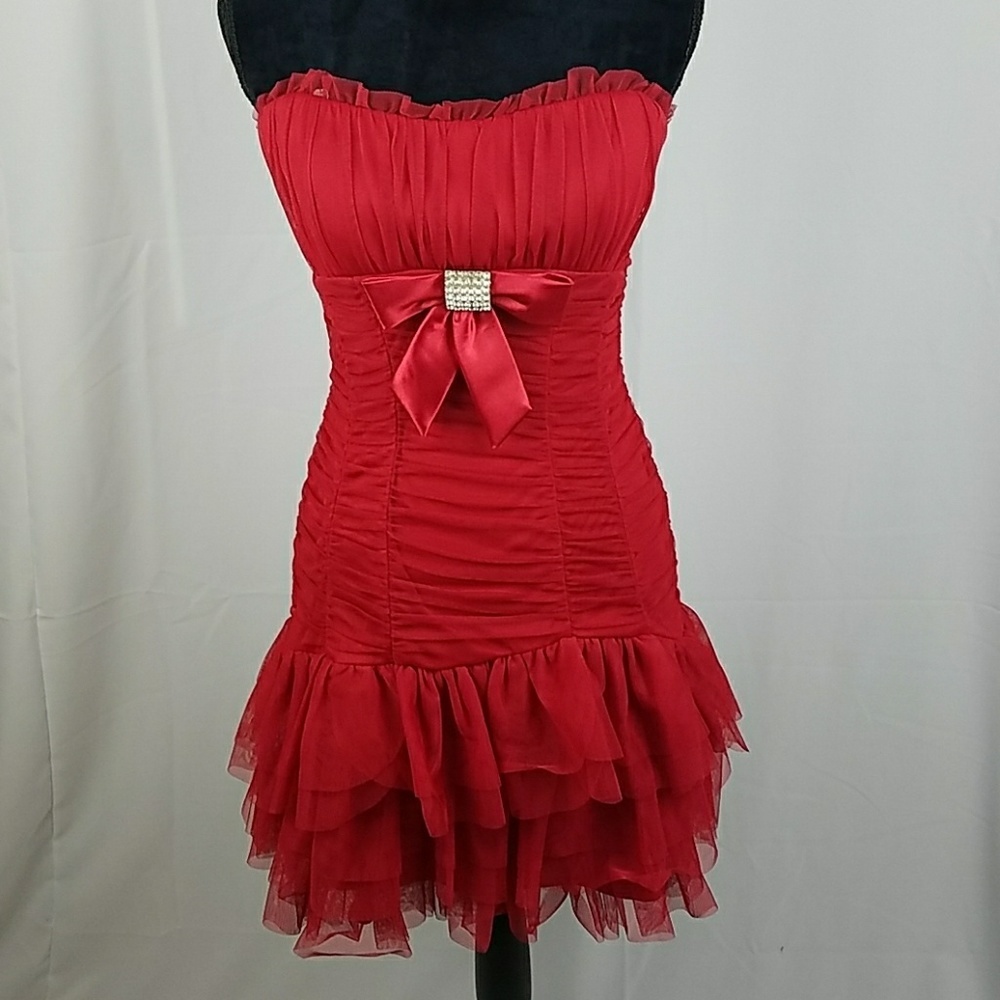 Masquerade women red strapless prom‎ mini dress